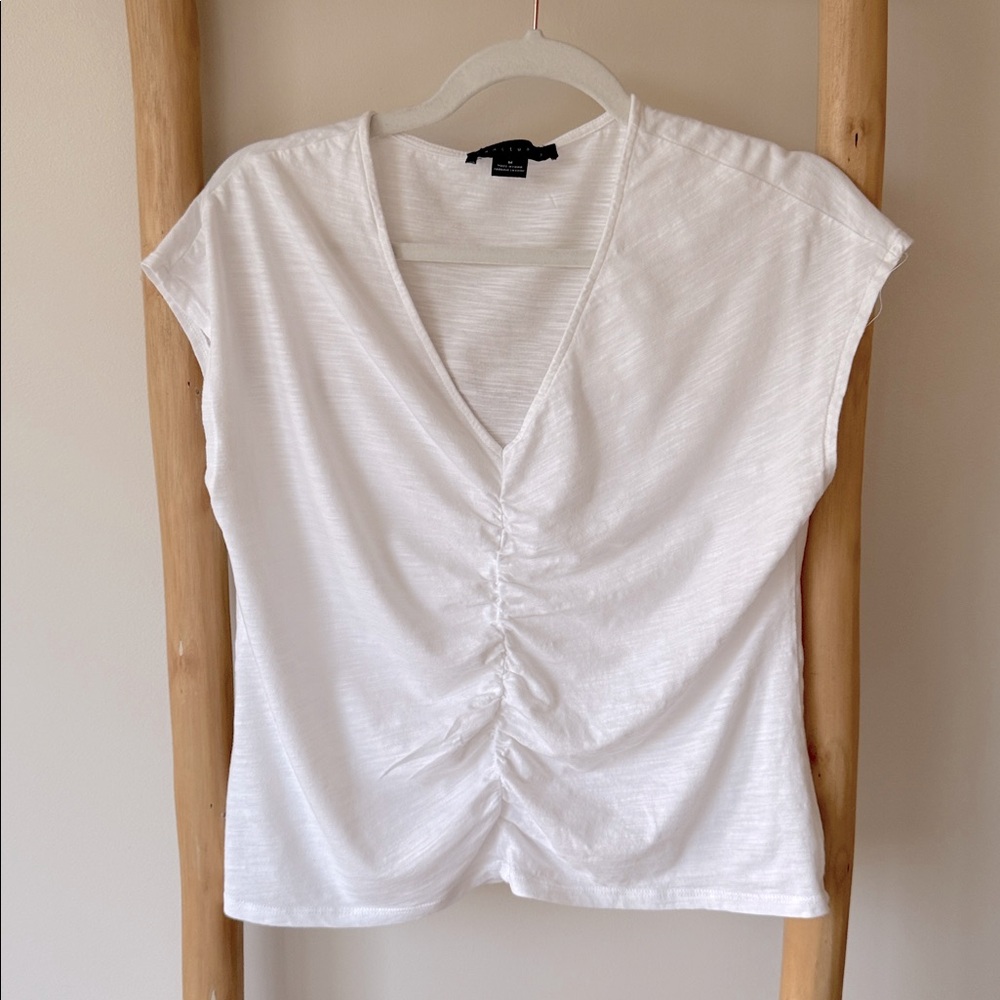 Sanctuary White Ruched Short Sleeve Slub Textured Cotton Blend Tee Top M
